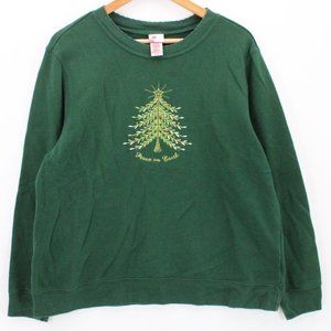 Vintage Holiday Editions Sweatshirt Womens Green Christmas Tree Embroidered XL